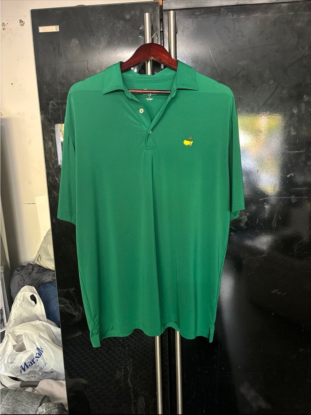 Masters Green Short-Sleeve Polo with Embroidered Chest Motif